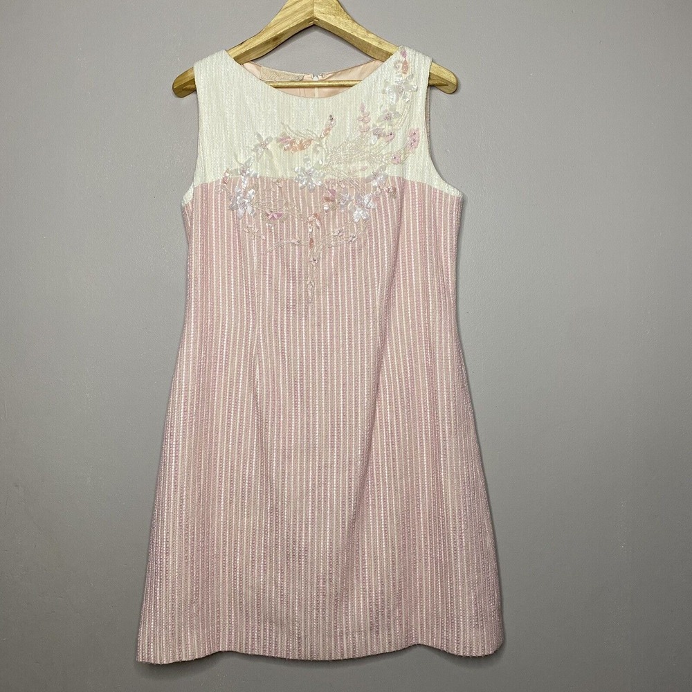 Peggy Jennings Pink Ivory Bubble Textured Sleeveless Shift‎ Dress Size M
